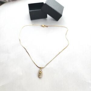 Authentic VTG Givenchy Signed Logo G Pendant Necklace Gold Crystal Rhinestone